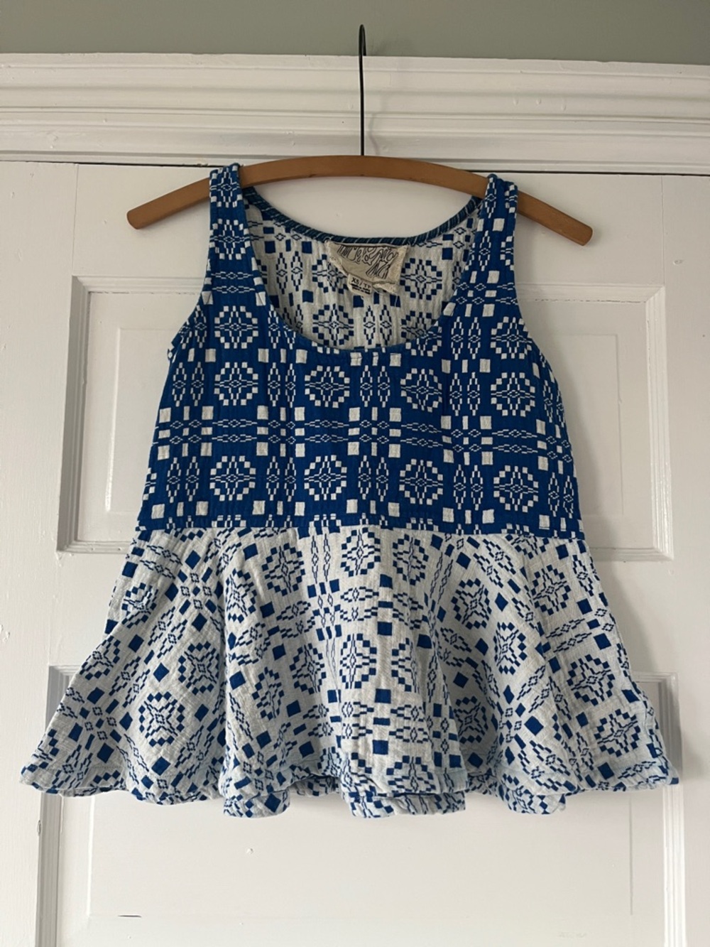 Ace & Jig Blue and White Geometric Sleeveless Blouse - Picture 2 of 5